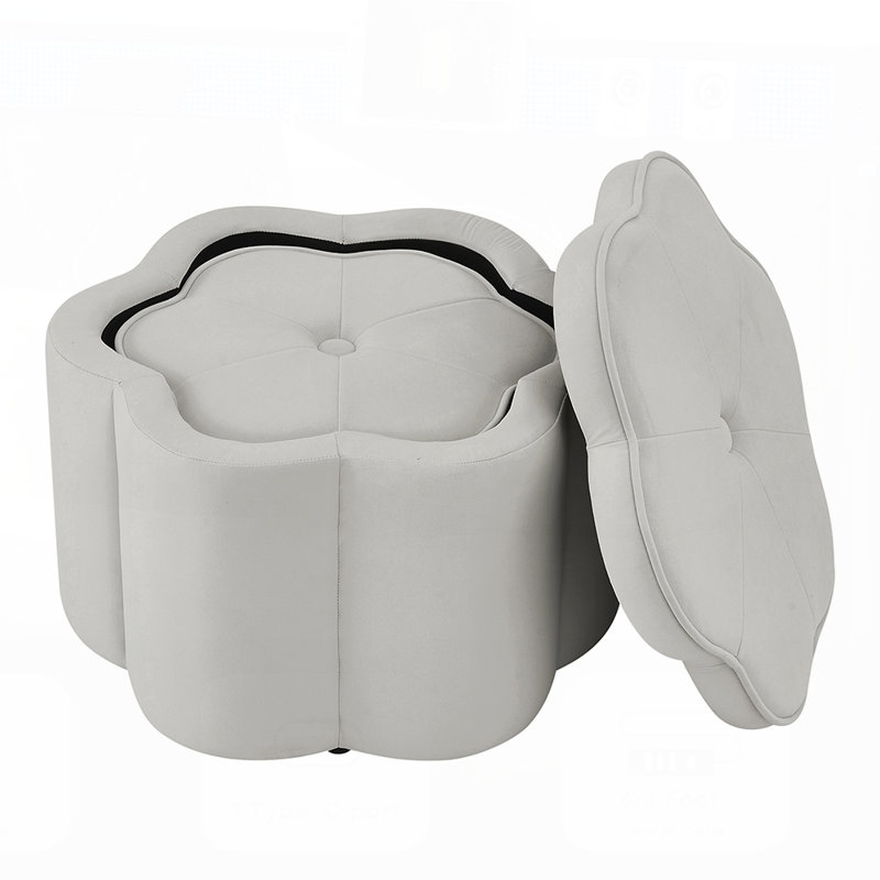 Set of 2 Ottoman with Storage,Flower Shape Petal Ottoman, Gray