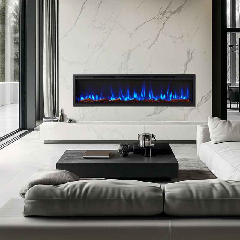 60 Inch Smart Electric Fireplace - 12 Colors Of Flame & Ember, Adjustable Flame Speed, Recessed/Wall-Mount, 750/1500W Heater, Child Lock, Compatible With Alexa And Google Assistant