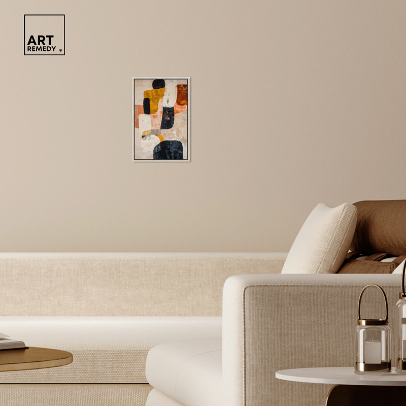 Asphodel boho neutre, art mural abstrait par Art Remedy, Cadre argenté, H 16 po x l 11 po