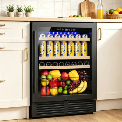 24-Inch Beverage Refrigerator Holds 190 Cans, Versatile Built-In or Freestanding Cooler with 2 Door Handles, Storage Baskets, Available in Three Colors: Silver, Black, and White