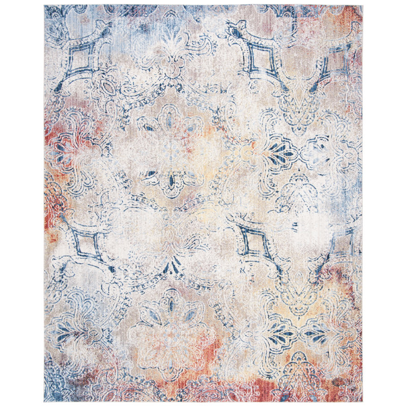 Tapis bleu / rouge à motif floral Massad, Rectangle 4 pi x 6 pi