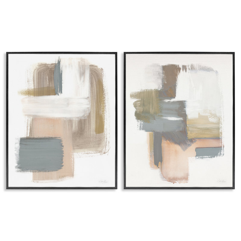 «Abstract Abstract Beige Brushed Neutrals», ensemble de 2 giclées encadrées par Stella Chang, Giclée encadrée noir minuit