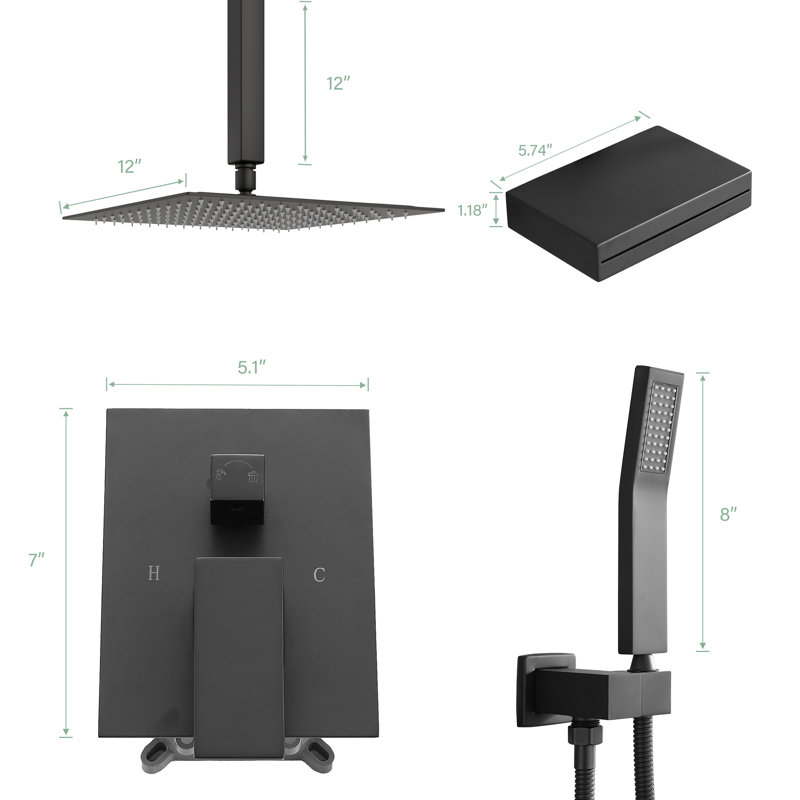 Système de douche complet avec valve brute, Noir mat