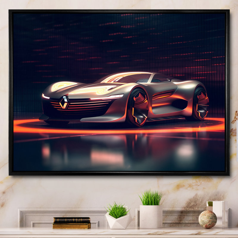 Voiture exotique néon français I, Cadre flottant noir, H 34 po x l 44 po x P 1,5 po