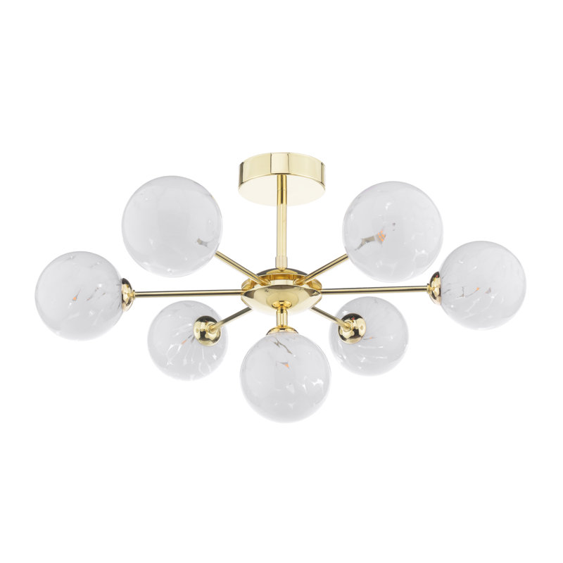 COHEN 7LT SEMI FLUSH GLS, 27" H x 54" W x 54" D, Polished Gold/White