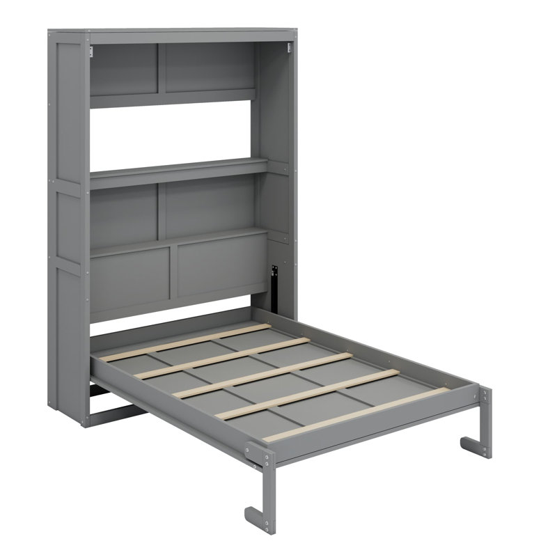 Murphy Bed Cabinet with Built-In Shelves & Hydraulic Lift, Gray, Full