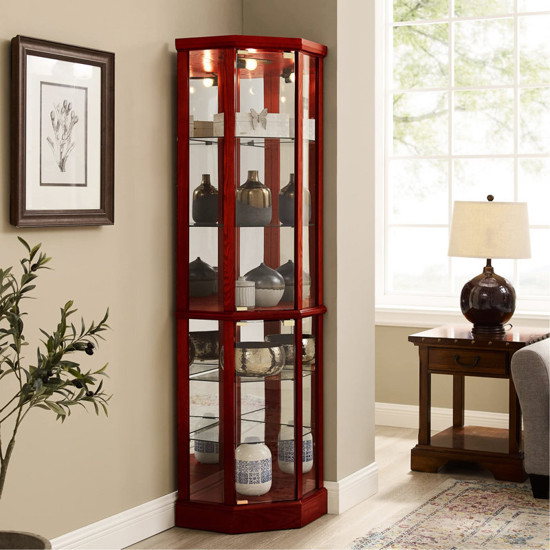 Vitrine ajustable en verre avec miroir, Cerisier, H 23,1 po x l 18,52 po x P 68,61 po