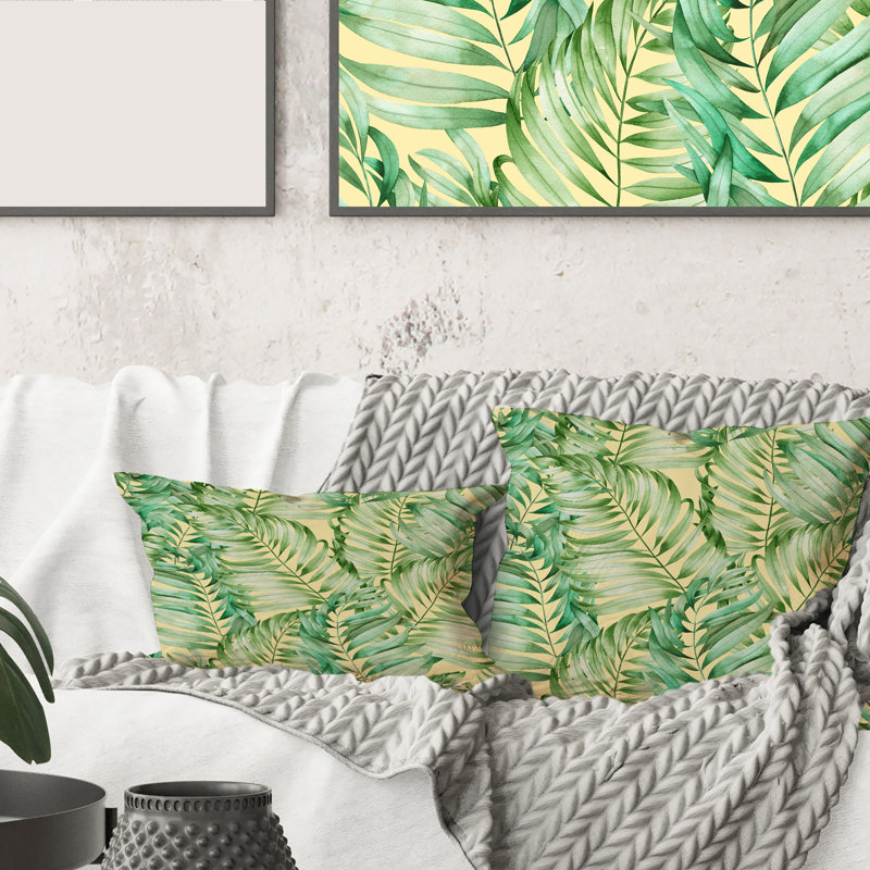 Carré, feuilles tropicales de Monstera - Coussin décoratif imprimé tropical, 16" x 16"