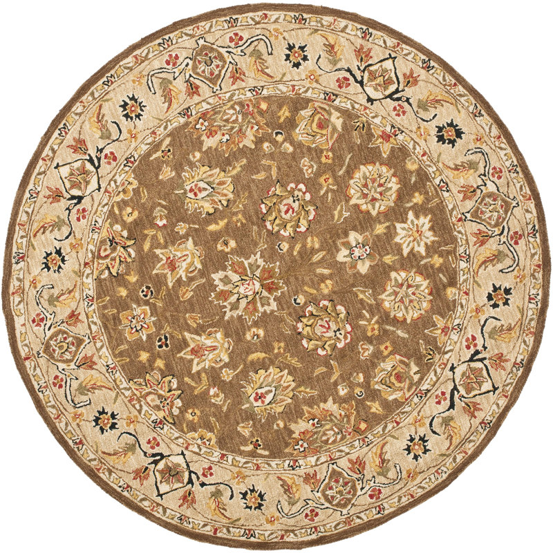 Hollander Hand-Hooked Wool Brown/Ivory Area Rug, Round 3'