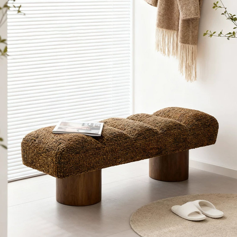 Banc rembourré en bois jaune Sollid, H 17,72 po x l 62,99 po x P 15,75 po