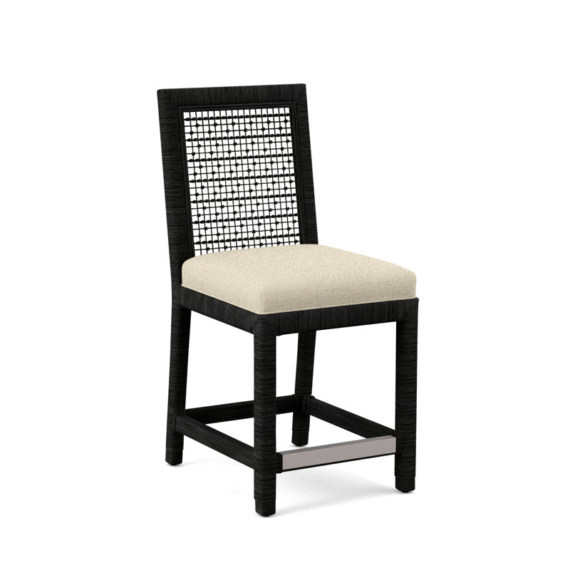 Pine Isle 24" Counter Stool, Sunbrella Blue Pinstripe; 6205-64, Black