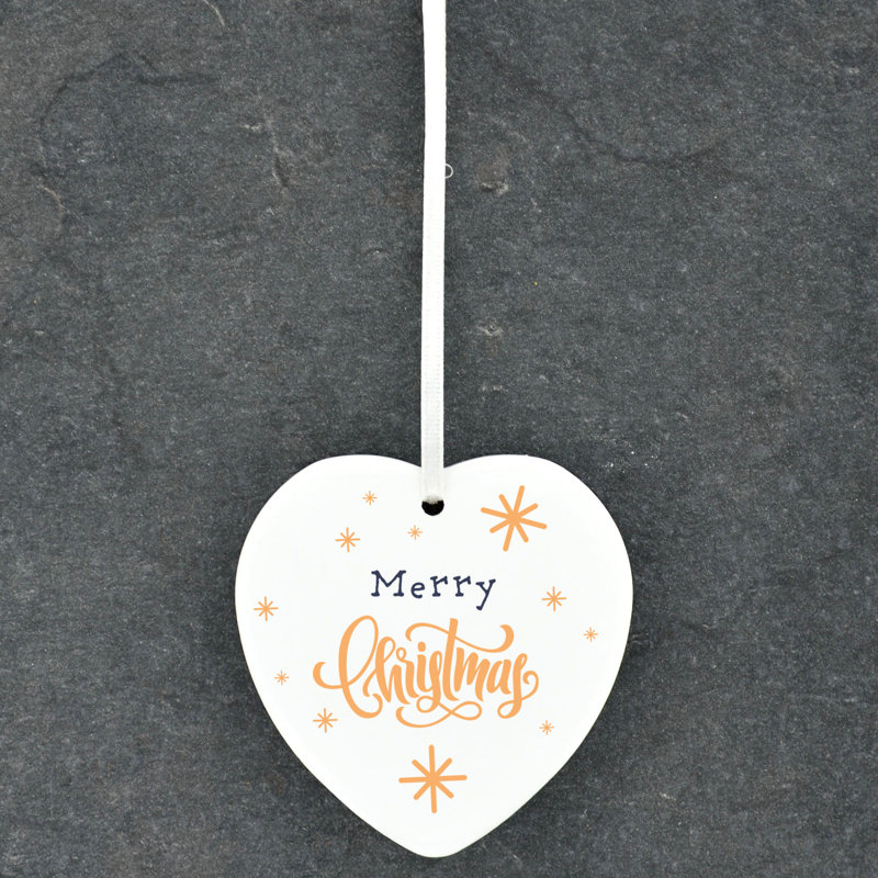 Xmas Merry Christmas Heart Shaped Ceramic Ornament