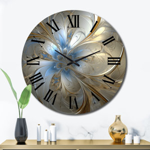 Tender Light Blue Floral - Spiral Metal Wall Clock