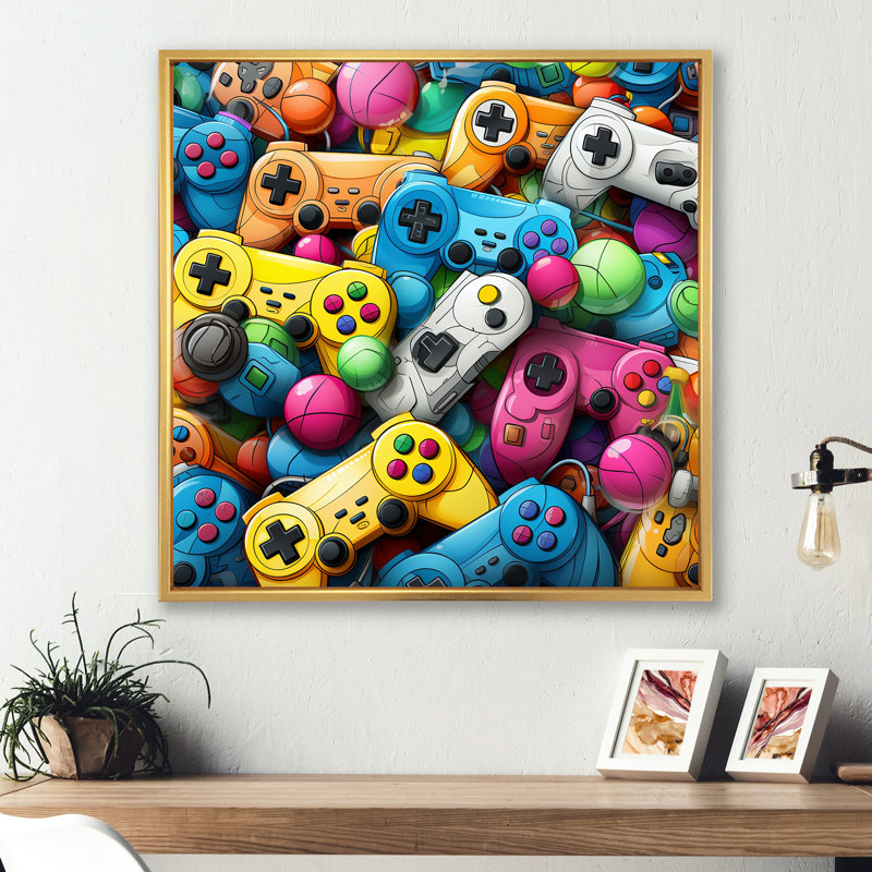 Colourful Gaming Controllers Ps - Art mural de jeux vidéo, H 30 po x l 30 po, Or