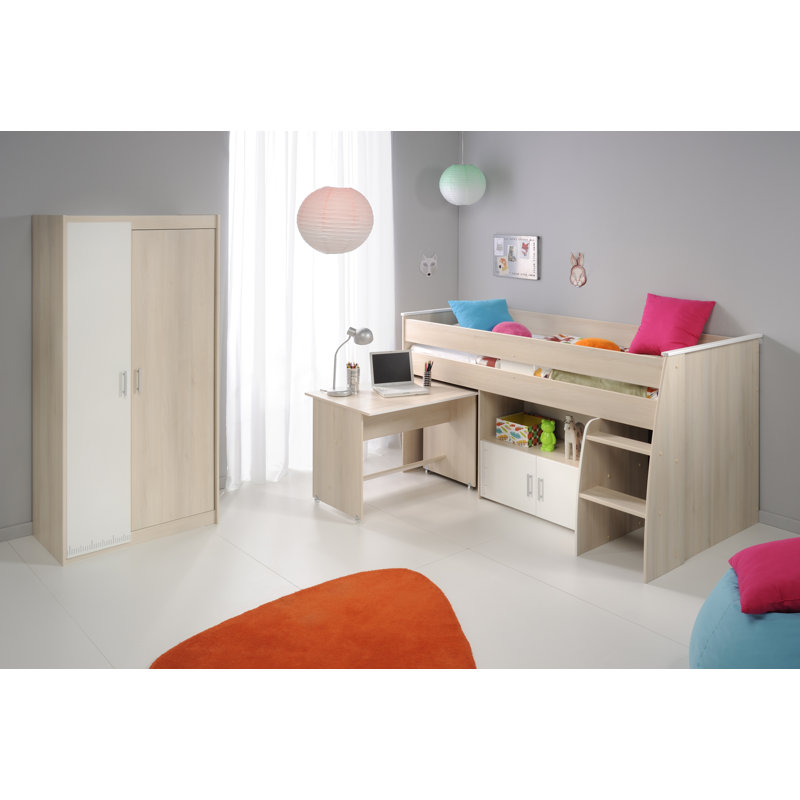 Ensemble de chambre à coucher personnalisable lit superposé simple en l midsleeper Charley
