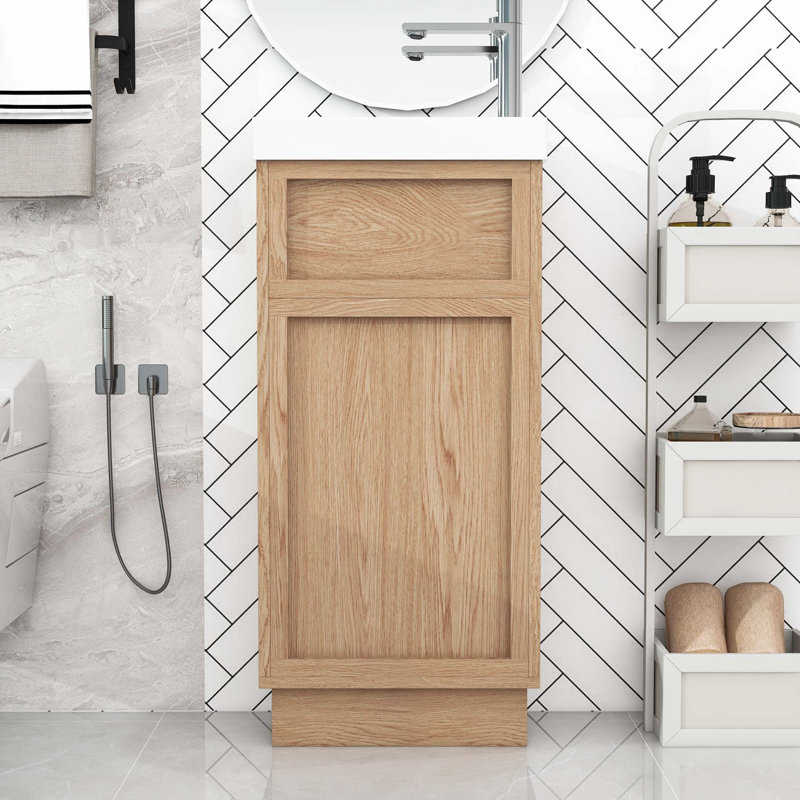 Meuble-lavabo de salle de bain avec lavabo réversible, tablette réglable et porte à pousser