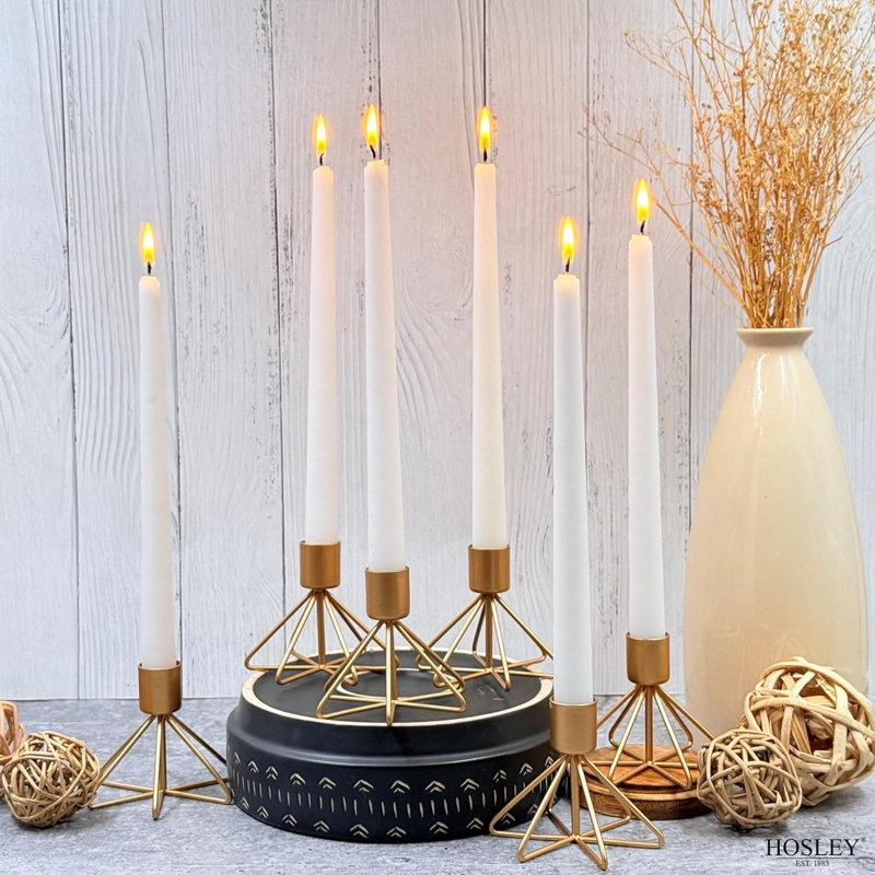 Hosley Gold Metal Taper Candle Holder Set of 6, 3 Inch High - Ideal Gift for Wedding, Party, and Special Occasion - Home Decor, Room Decor, Bedroom Decor, Aromatherapy, Reiki, Spa
