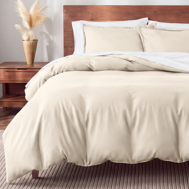 100% Cotton Flannel Duvet Cover Set, Queen Duvet Cover + 2 Standard Shams, Sand