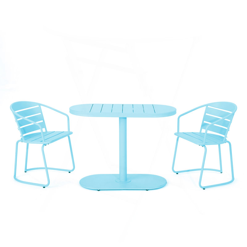 Charmant ensemble de trois pièces d'extérieur en fer forgé durable avec conception à lattes moderne pour le patio et le jardin