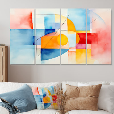 «Pastel Color Geometric Ink Explosion II», ensemble d'art mural abstrait géométrique 4 pièces