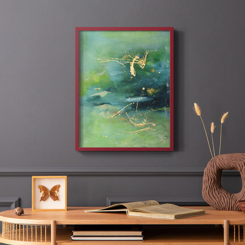 «Peaceful Diptych II», reproduction encadrée - bois massif, Cadre simple rouge, H 10 po x l 8 po