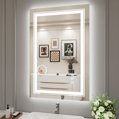 Dimmable LED Bathroom Mirror with Frontlit and Backlit, 3 Colors Temperature, Anti-fog, Tempered Glass, ETL Listed