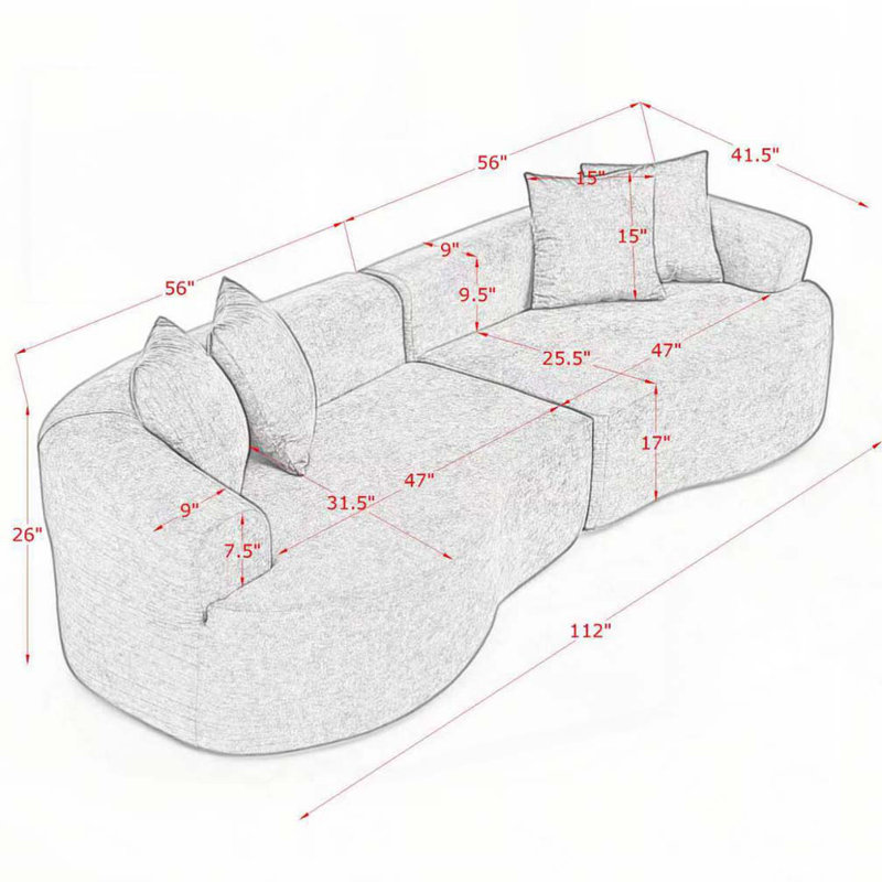 Chenille 4-Seater Sectional Curved Sofa,No Assembly Needed, Dark Gray