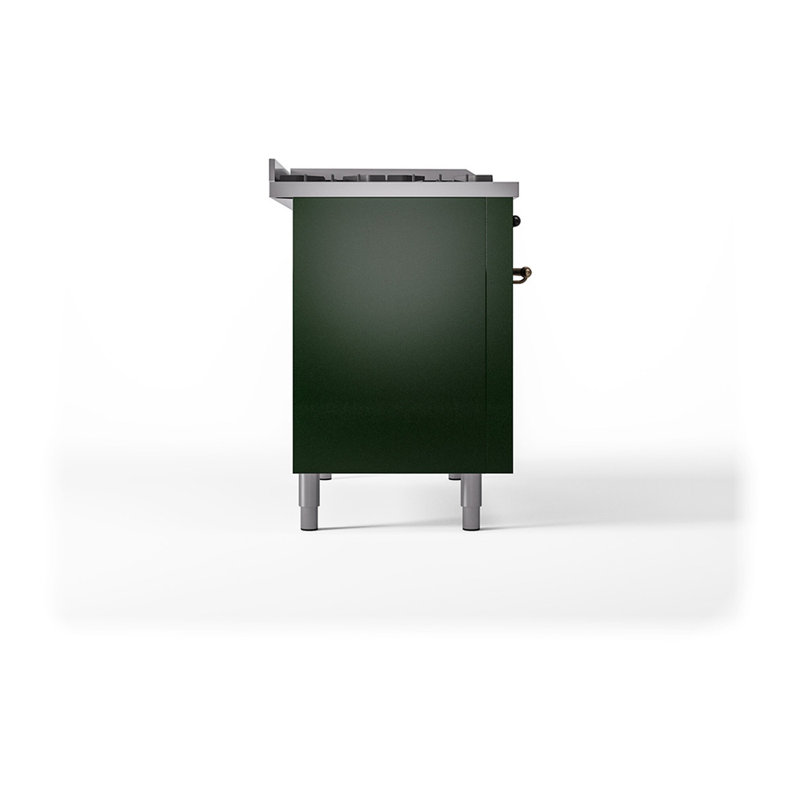 ILVE Nostalgie II Noblesse 48 in Dual Fuel Range, 8 Burner, Griddle, Emerald Green/Burnished, Natural Gas
