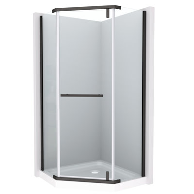 Porte de douche pivotante 88,3 cm x 88,3 cm x 182,9 cm - Cabine de douche en verre trempé noir mat pour salle de bain, style moderne 6,35 mm