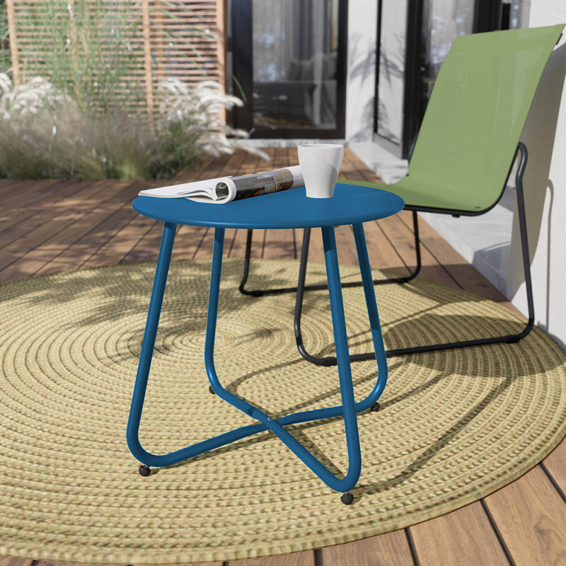 Ebern Round Outdoor Side Table, Peacock Blue