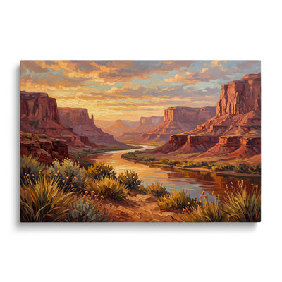 Tableau multicolore sur toile représentant un paysage de canyon et de rivière, œuvre d'art mural pictural pour le salon, la salle à manger et la chambre.