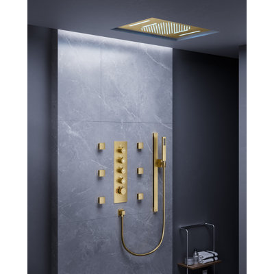 Système de douche thermostatique à haute pression, pomme de douche à pluie à 2 fonctions DEL avec douchette au plafond, jets pour le corps