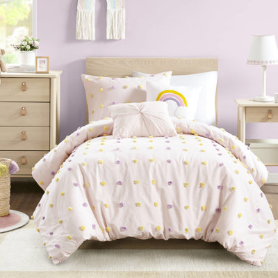 4 pièces d'édredon en coton rose pour lit simple / simple TG, rembourré, lavable à la machine rose, facile
