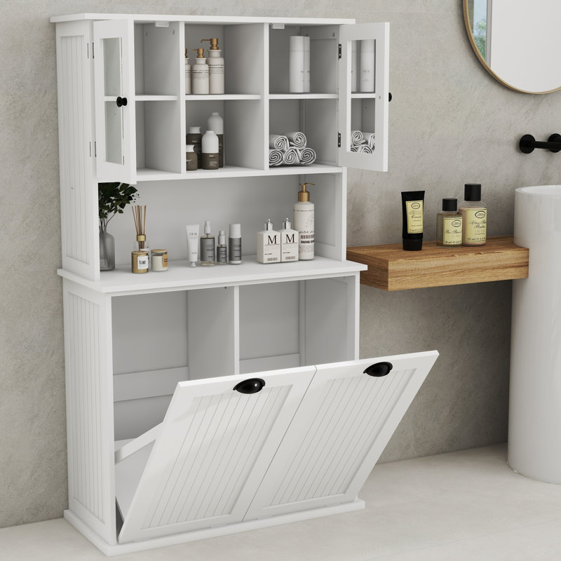 Armoire de buanderie avec deux compartiments - blanc et conception pratique pour la trieuse, Blanc