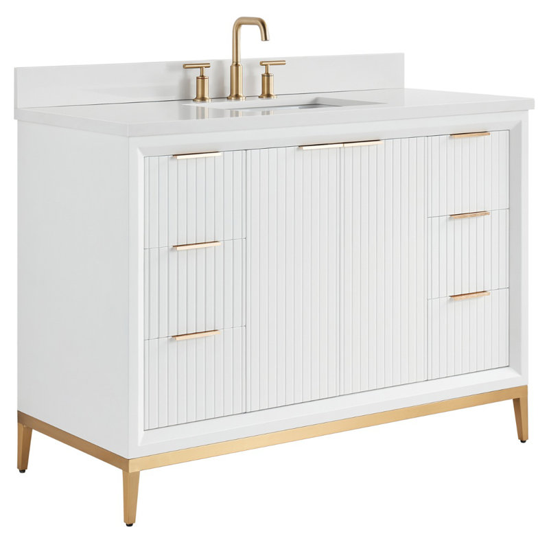 Bungalow 48" Freestanding Standard Single Bathroom Vanity with Top, White/Gold