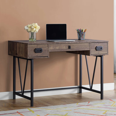 Bureau d'ordinateur compact compact avec tiroirs de rangement, idéal pour le bureau à domicile et les petits espaces, stratifié brun et métal noir