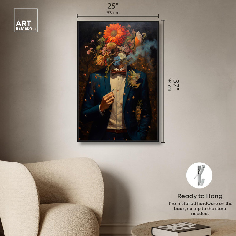 «Blooming Man», impression inspirée de Miami par Art Remedy, Cadre noir, H 31 po x l 21 po