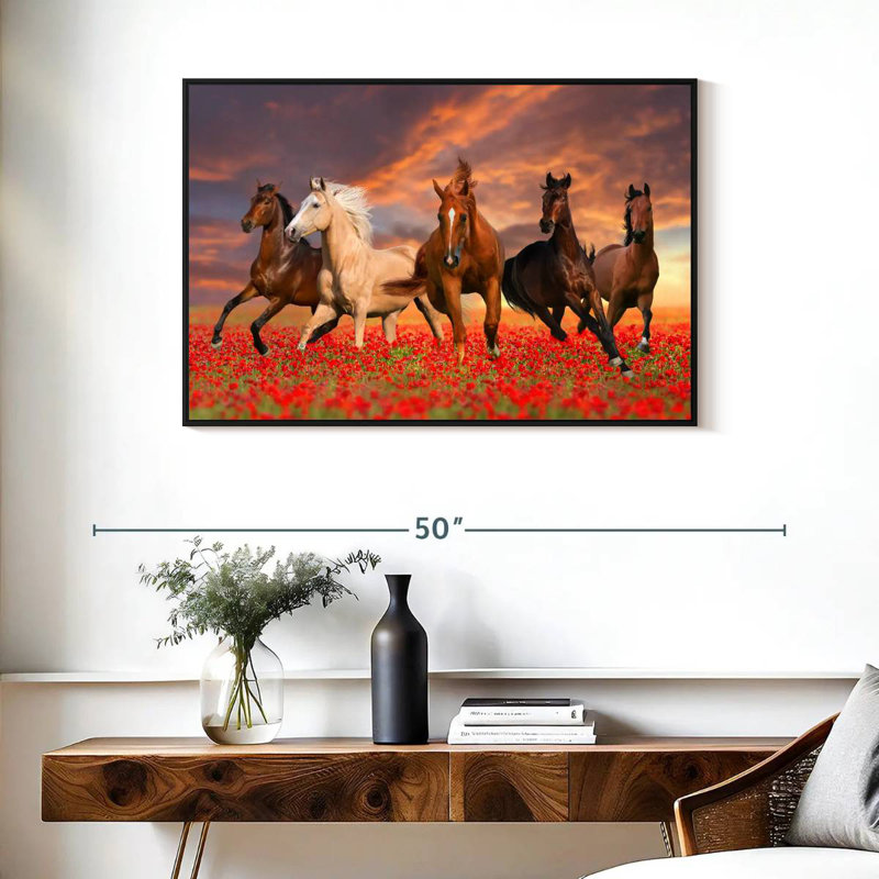 Mustang Horses, Cadre flottant noir, 37 po x 25 po
