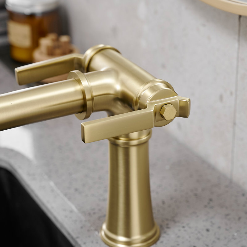 Double Handle Industrial Style Bathroom Faucet, Brushed Gold