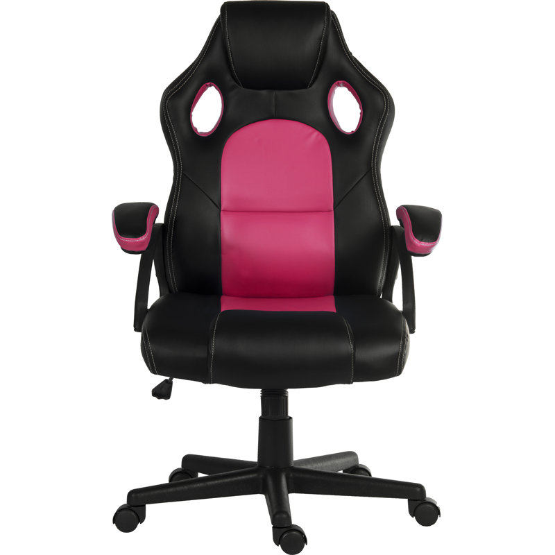 Inbox Zero Anacletus Reclining and Adjustable Height PC & Racing Game Chair in Black, Black/Pink