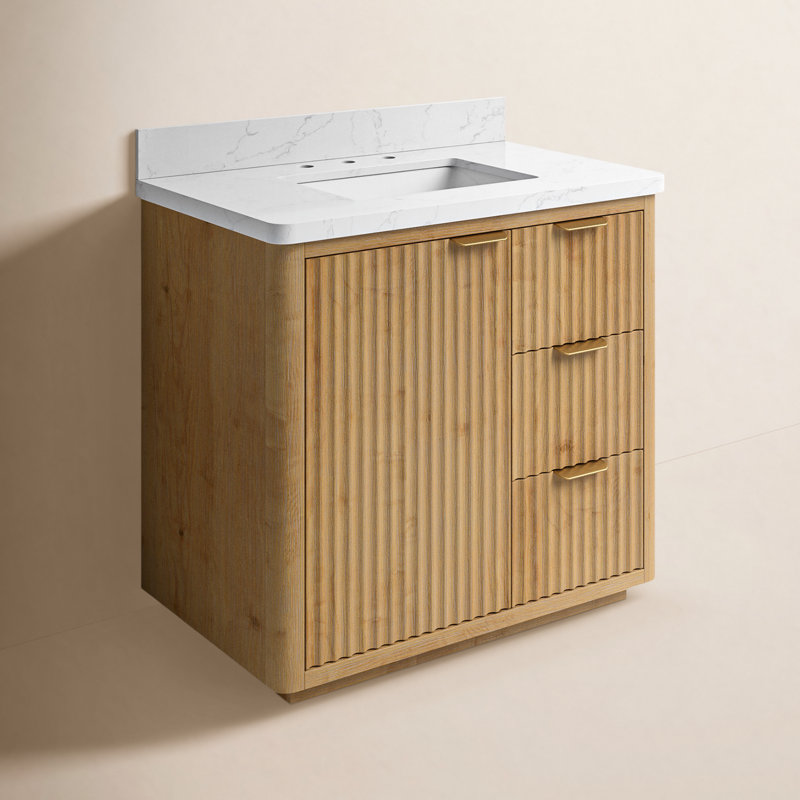 Ensemble de meuble-lavabo simple 36 po Adela, Blanc / Blanc, Doré, Brun