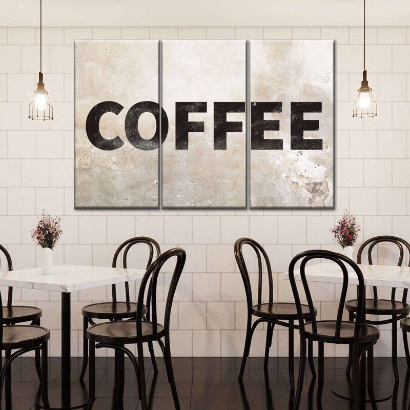 «Coffee Grunge Signage», ensemble de 3 impressions sur toiles par Vintage Charm Collective, H 24 po x l 38 po x P 1,25 po