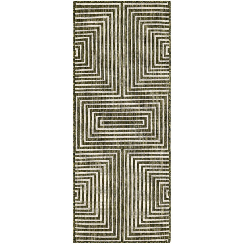 Tapis contemporain Nykeia de couleur verte, Tapis de couloir 2 pi x 5 pi 1 po