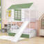 Lit superposé simple au-dessus d'un lit simple en bois avec lit gigogne simple, glissade et garde-corps, conception en forme de maison