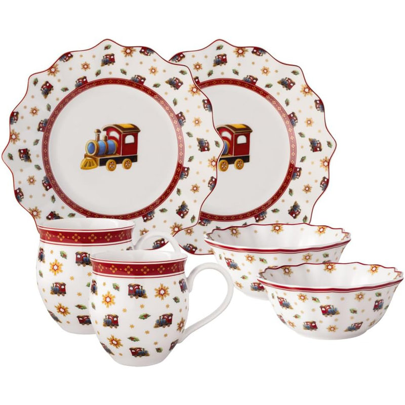 Villeroy & Boch Toy's Delight Christmas Collection Breakfast Set for 2, Locomotive, Premium Porcelain, 6-piece Set, Plates, Bowls, Mugs