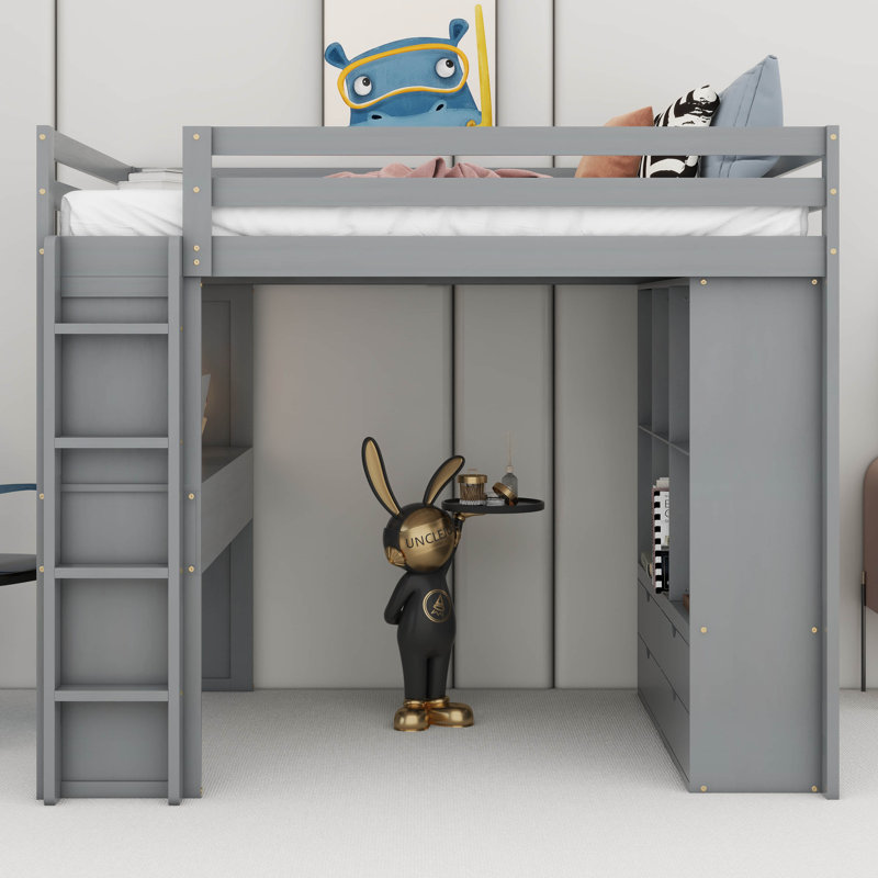 Jashay Kids Full Loft Bed with Drawers, Gray
