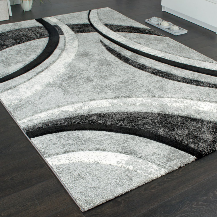 Andalasia Abstract Machine Woven Polypropylene Area Rug in Gray/Black