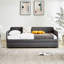 Lit de jour simple avec couchette en gris, lit à structure de bruit en métal pour une chambre à coucher grise, salon moderne stable