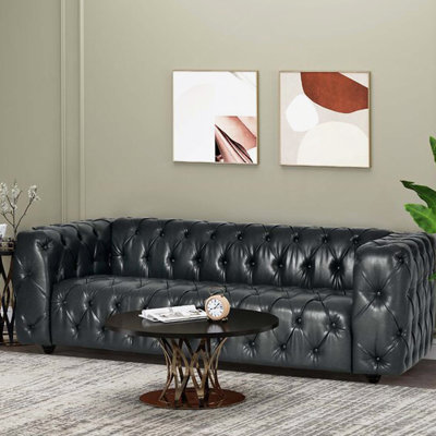 Mirod Comfy 3-seat Sofa with Wooden Legs, PU, for Living Room and Study