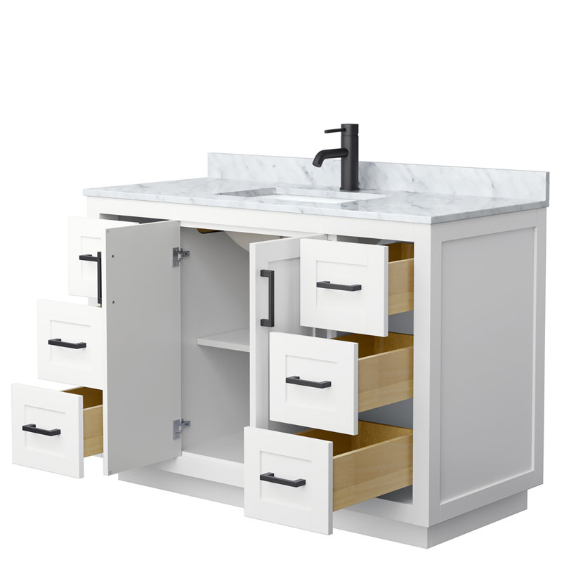Ensemble de meuble-lavabo simple autoportant avec plateau en marbre Miranda, Blanc, Noir mat